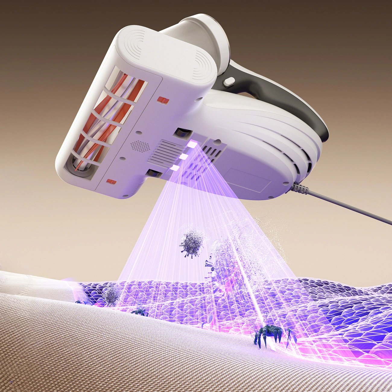 La lumière UVC de l'aspirateur UWANT favorise l'élimination des acariens