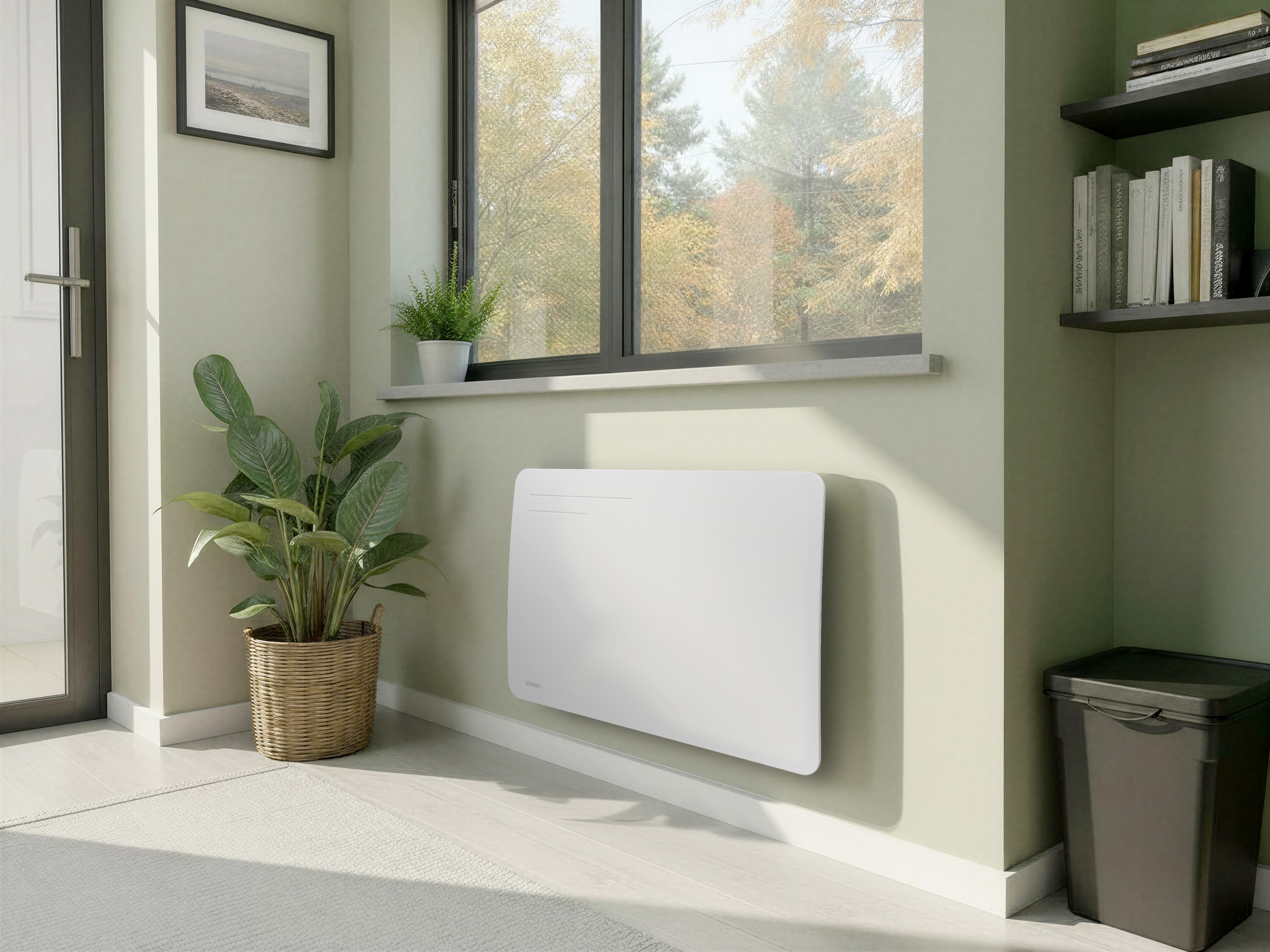 Radiateur à inertie céramique connecté Airelec EVOLUS 1000W blanc en situation