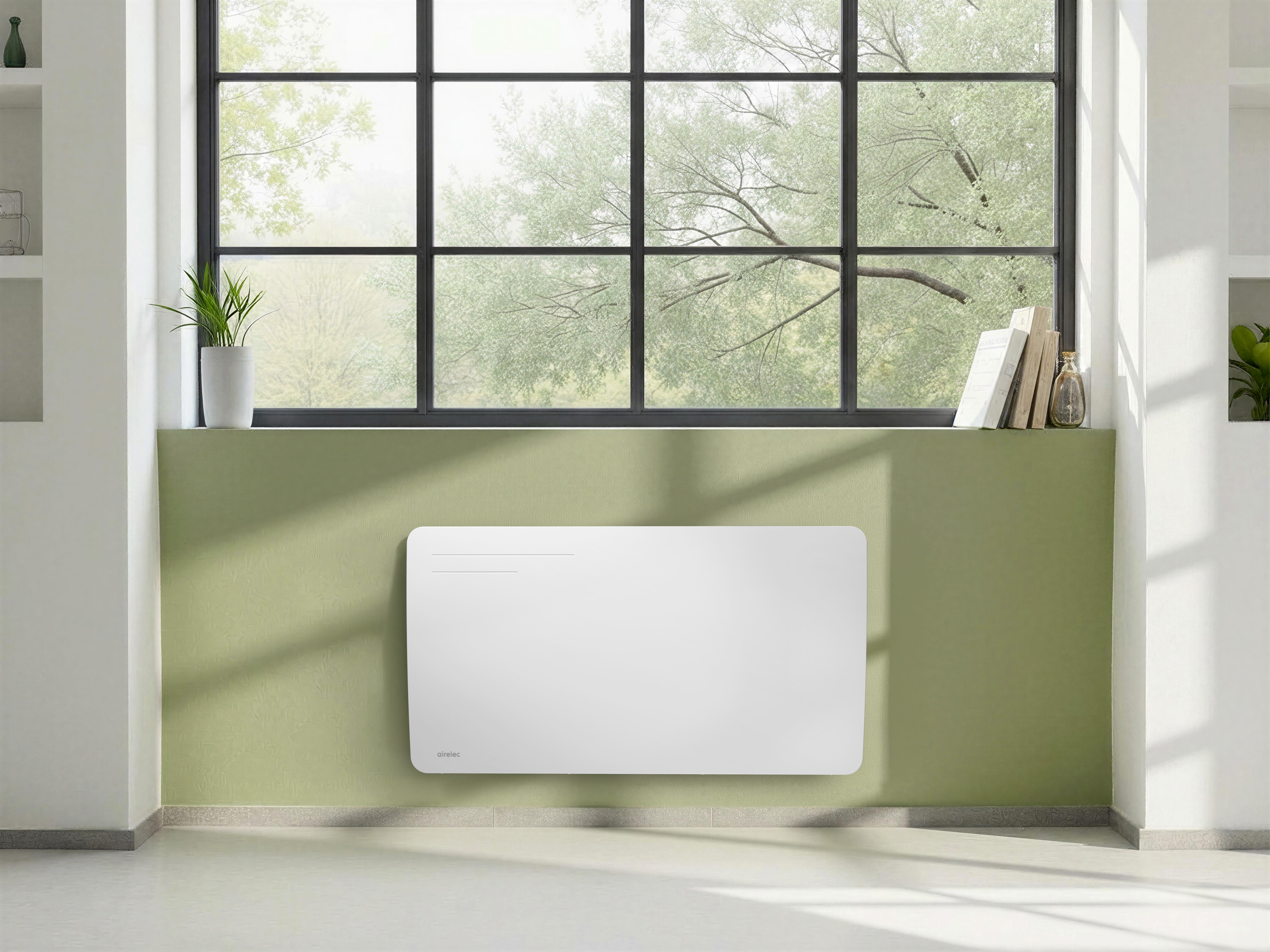 Radiateur à inertie céramique connecté Airelec EVOLUS 1500W blanc en situation