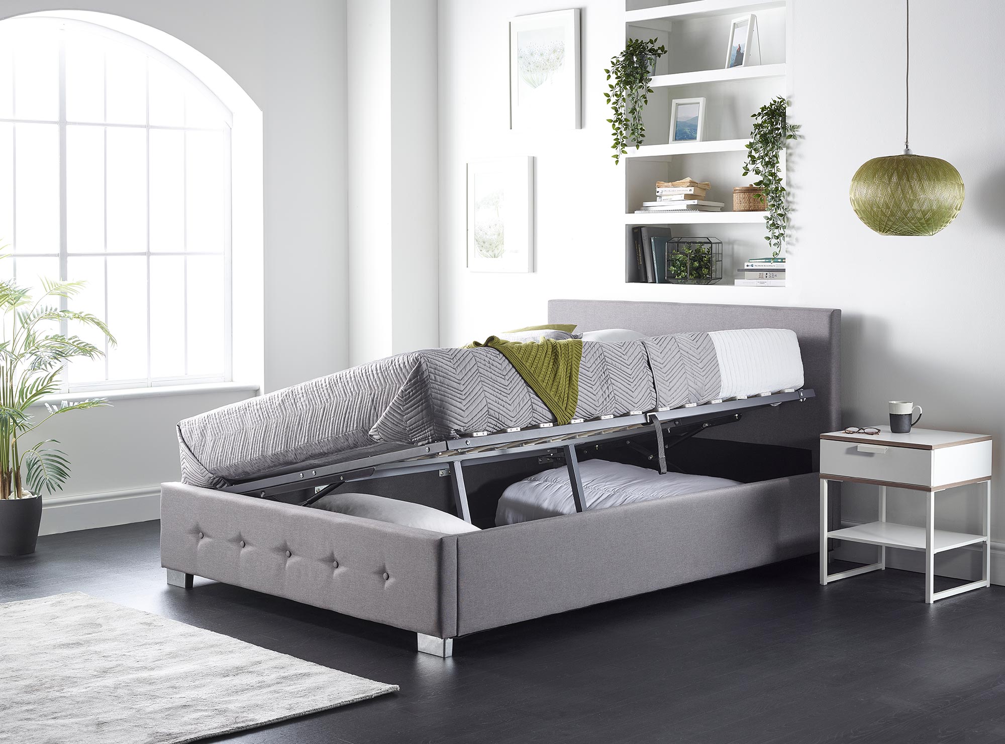 Single ottoman bed side deals lift grey