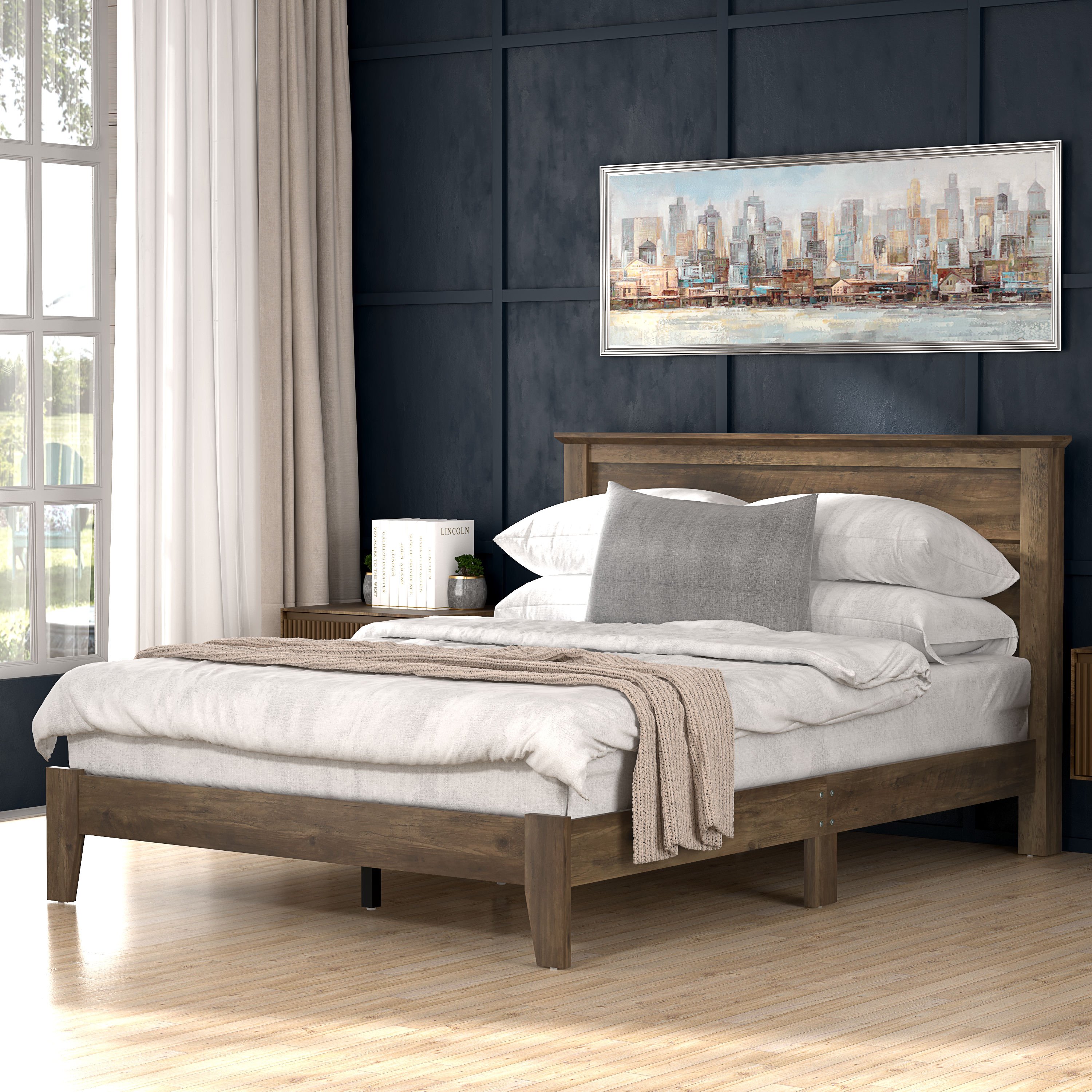 Solid oak online queen bed frame