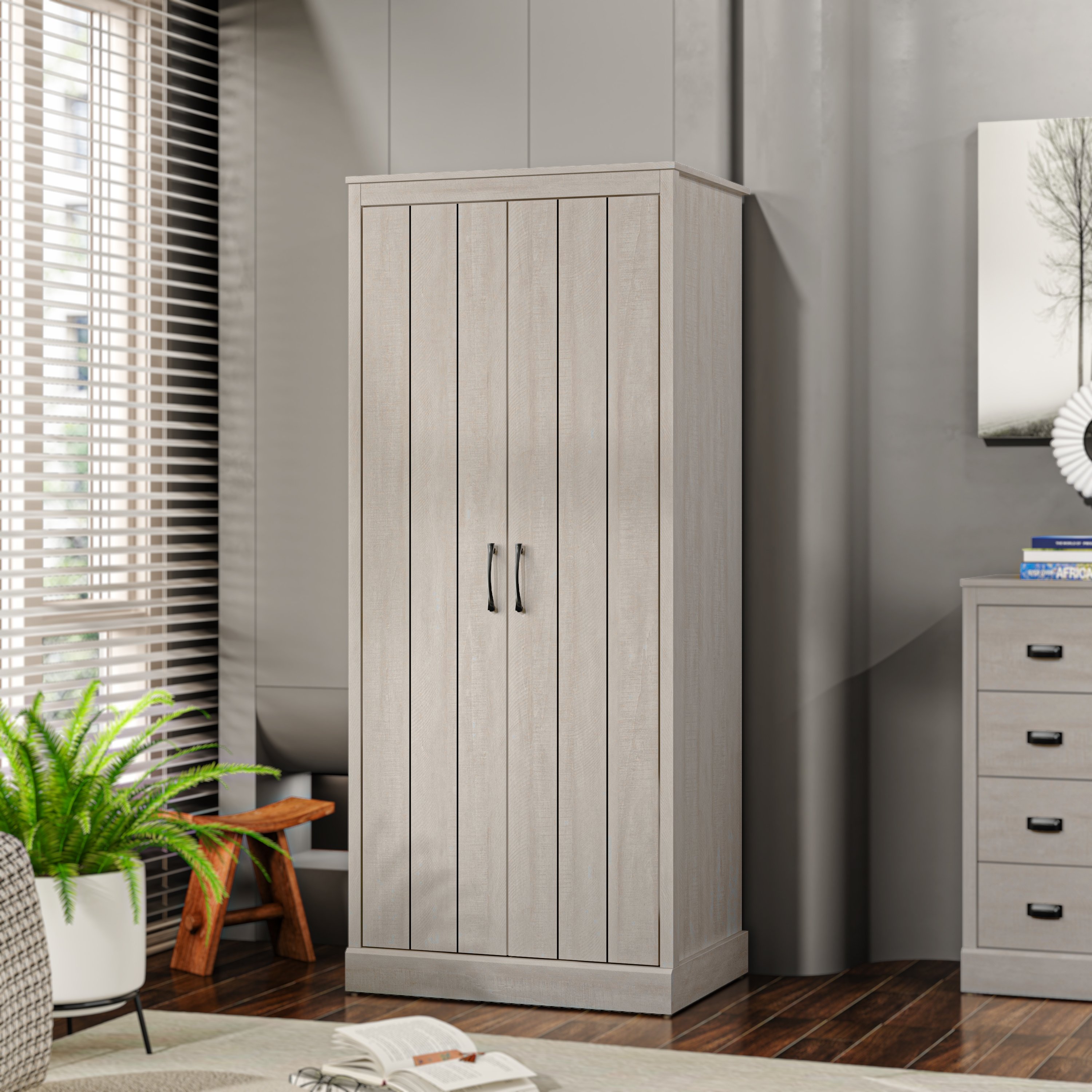 Grey deals wood wardrobe