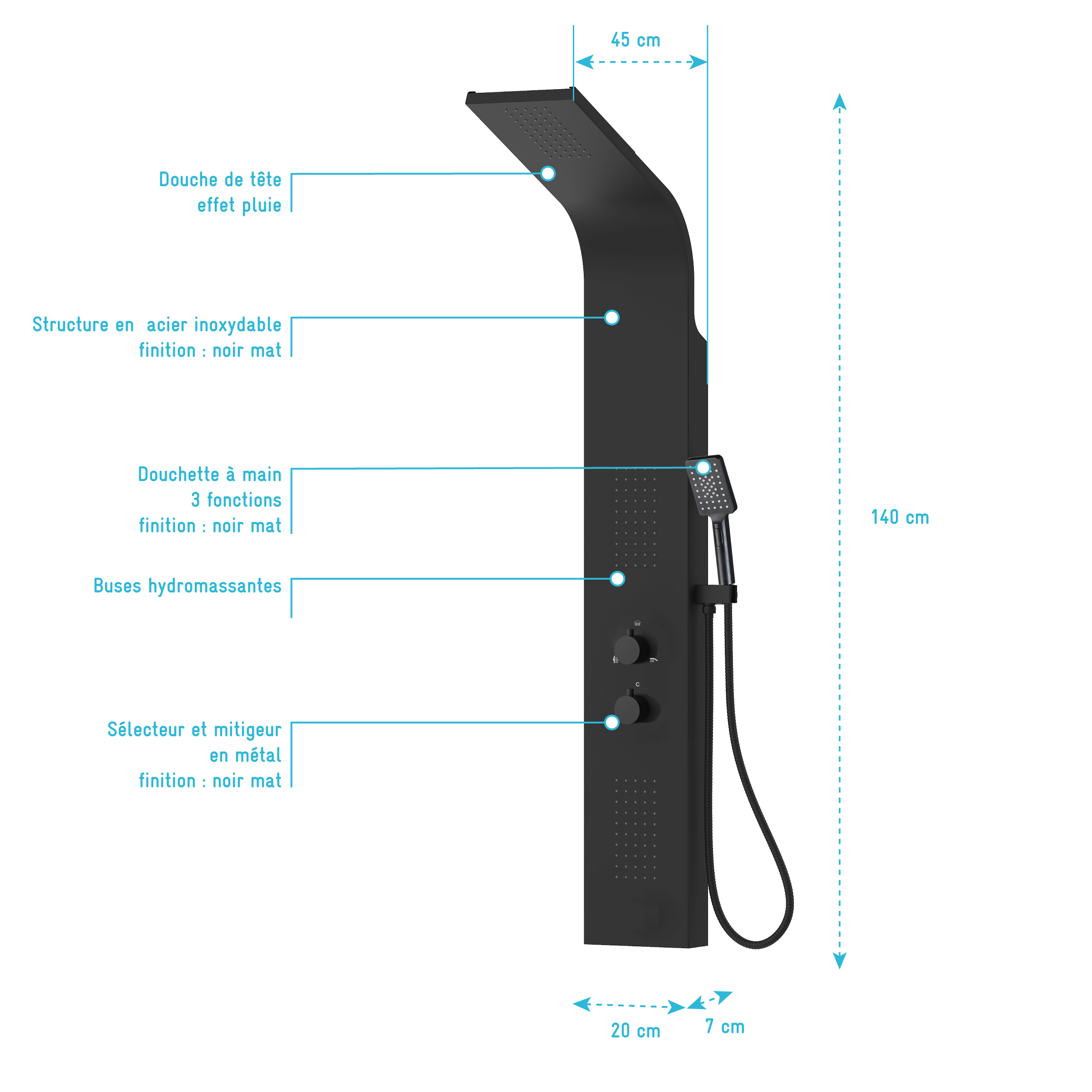 FLOA Colonne De Douche Design En Acier Brossé Douchette
