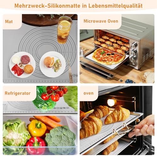 Tapis De Cuisson En Silicone Avec Rouleau à Pâtisserie En Bois - Antidérapant, Pour Pizza, Gâteaux, Biscuits - Rouleau De 1,6 Pouces De Diamètre