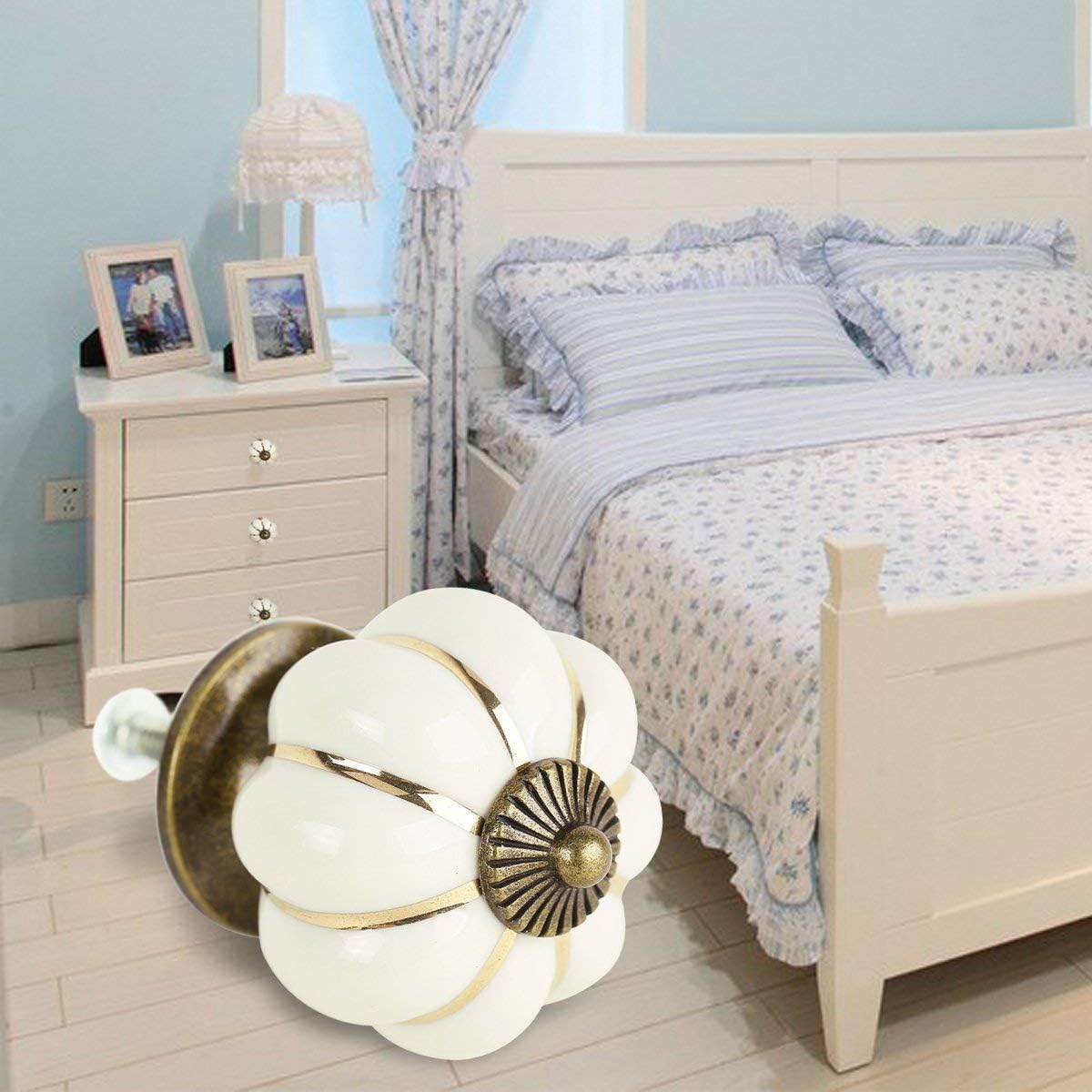 Pomelli Per Mobili A Forma Di Zucca - Ceramica E Lega Di Zinco, Bianco, Per Armadi E Cassetti - Foto 7