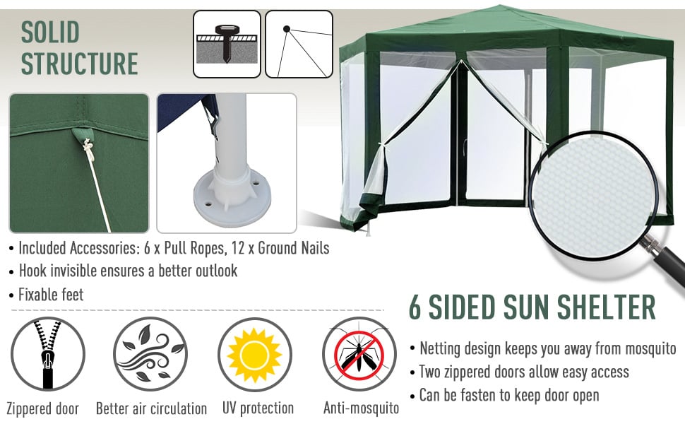 Outsunny Garden Hexagonal Gazebo Patio Outdoor Canopy Patio Party Tent Green -Outdoor Furniture Store AAHKMJXYDAFdJAOAIMEbOAchlkWZ0oakZn uVZ0mPidMNbILvCvspZ4oG3fPgIqc1P05C5SmPDKg0UZdk7akth5A