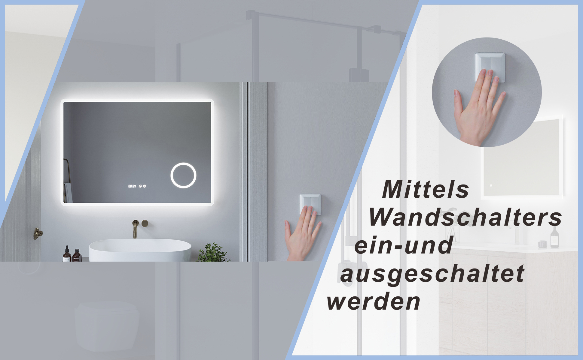 Badezimmerspiegel mit LED Beleuchtung und Uhr 100x70cm BORAS Typ D