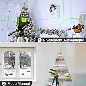 1.
[SENTENCE 15] Pendule Intelligent - Mode de mise à niveau automatique et Mode manuel: Mode de mise à niveau automatique: ●Lorsque l'outil laser est mis en position déverrouillée, le mode de mise à niveau automatique est activé.
[SENTENCE 16] ●Le faisceau laser clignote lorsque l'outil dépasse la plage d'autocalage de ± 4°.
[SENTENCE 17] Mode manuel / inclinaison: ●Lorsque le pendule est verrouillé, l'outil laser peut être placé pour l'alignement à n'importe quel angle.
[SENTENCE 18] ●Le faisceau laser clignote toutes les 3 à 5 secondes pour vous rappeler qu'il n'est pas auto-nivelant maintenant.