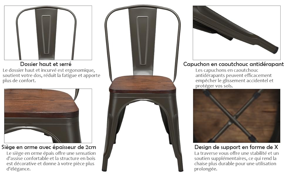 Lot de 4 Chaises Stacks Beiges Woody Sièges de Table Assises Chaises  Empilables en Acier et Plastique 48,5x52,5x80cm - L'Héritier du Temps