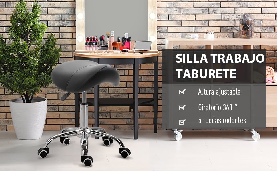 CASARIA Taburete Giratorio con Ruedas Silla de Oficina Asiento