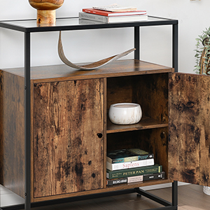 VASAGLE Aparador, Armario, Armario de Cocina con Superficie de Vidrio