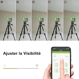 Réglage de la visibilité: ●La visibilité / luminosité du faisceau laser peut être ajustée en se connectant à l'application Huepar. ●Faites glisser la barre de luminosité à la luminosité dont vous avez besoin. ●La fonction de réglage de la luminosité n'est pas applicable après l'activation du mode impulsion.