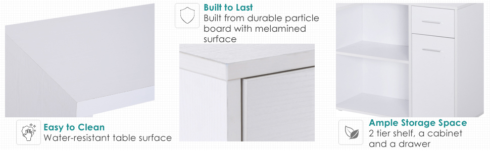 HOMCOM Corner Computer Desk 360° Rotating Dining Table W/ Storage Shelf White -Office Furniture Store