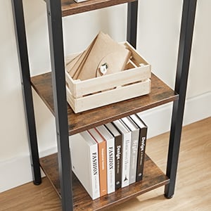 VASAGLE 6955880359196 Libreria a 5 Ripiani con Struttura in Metallo, Nero E  Marrone Scuro, 34P x 56l x 171,5H cm 