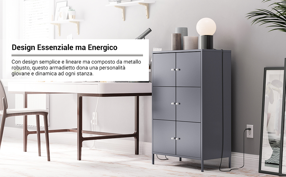 Armadietto in Metallo a 3 Ripiani, Mobiletto Multiuso con Doppia Anta