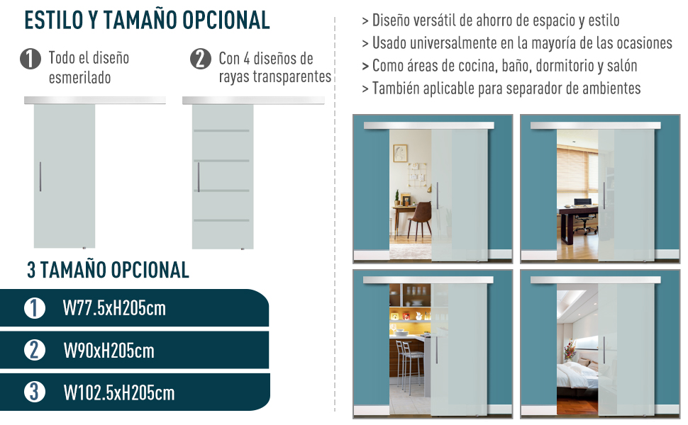 Homcom Puerta Corredera 205x77.5cm Puertas Correderas Satinada