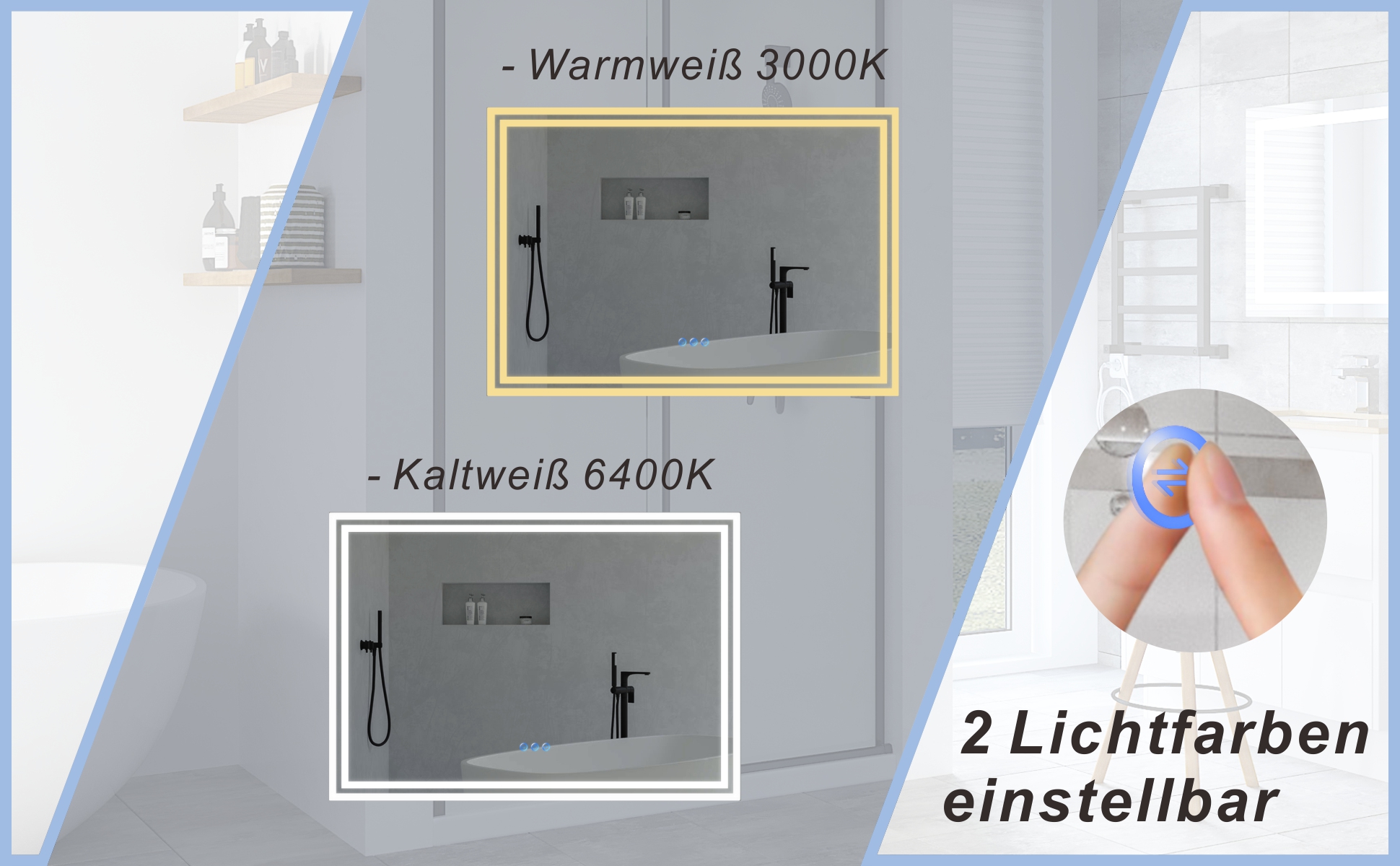 LED Spiegel mit Beleuchtung für Badezimmer 100x70cm ESSENS Typ C