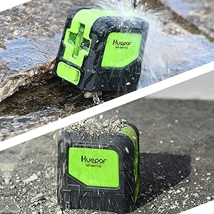 4.
[SENTENCE 25] Compact &
[SENTENCE 26] Durable:: ●Le niveau laser
[SENTENCE 27] Huepar est compact et portable qui ne pèse que 260 grammes (avec piles), et la taille du produit n'est que de 75x75x65mm. ●IP54 étanche à l'eau / à la poussière vous assure de bien travailler dans des conditions de travail dangereuses.