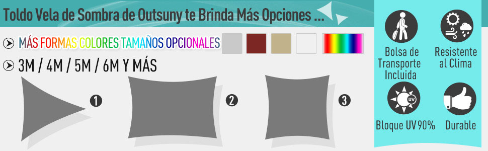 Outsunny Toldo Vela Sombrilla Parasol Triangulo Tejido de Poliester