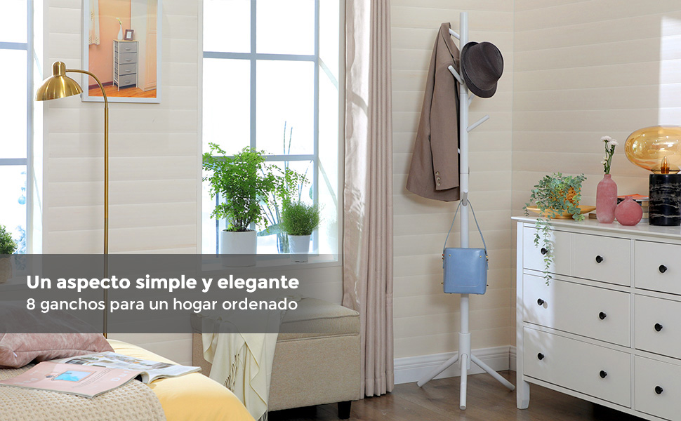 VASAGLE Perchero, Árbol para Abrigos, Perchero de Madera Maciza y