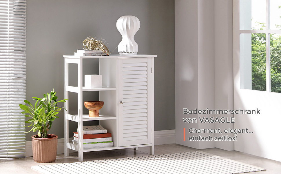 VASAGLE Badezimmerschrank, Badschrank mit Lamellentür