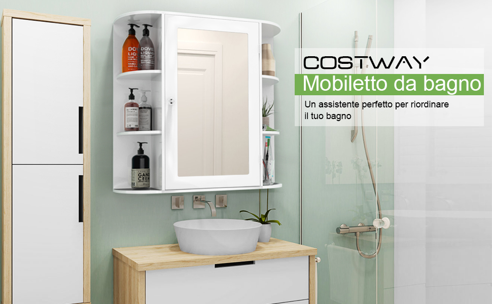 Armadietto Da Bagno Con Specchio - Mobile Parete Bianco 66cm Con Ripiani E Ante | Design Moderno - Foto 11