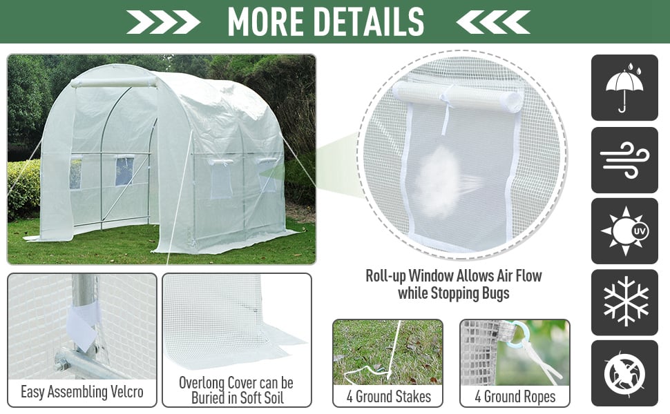 Outsunny Greenhouse Solid Frame Walk-in Garden Grow Large Insect Poly ...