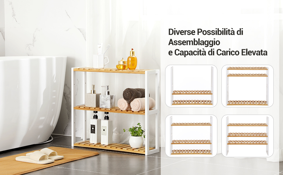 Scaffale Bambù 3 Ripiani Regolabili - Per Bagno, Cucina O Balcone, 60x54 Cm - Foto 9