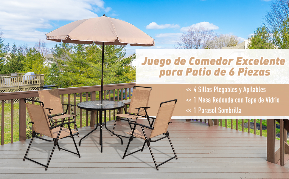 Outsunny Conjunto Muebles Jardin 4 Sillas Mesa de Comedor Redonda