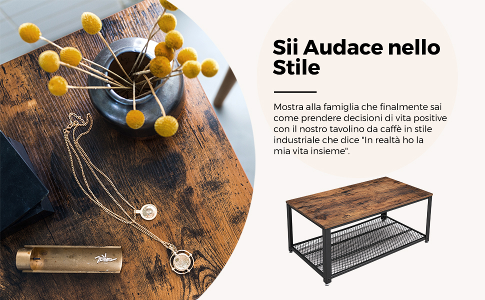 Tavolino Da Caffè Con Piano Rialzabile VASAGLE - 100x50 Cm, Cassetti E Scomparti, Stile Industriale (Marrone/Nero) - Foto 7