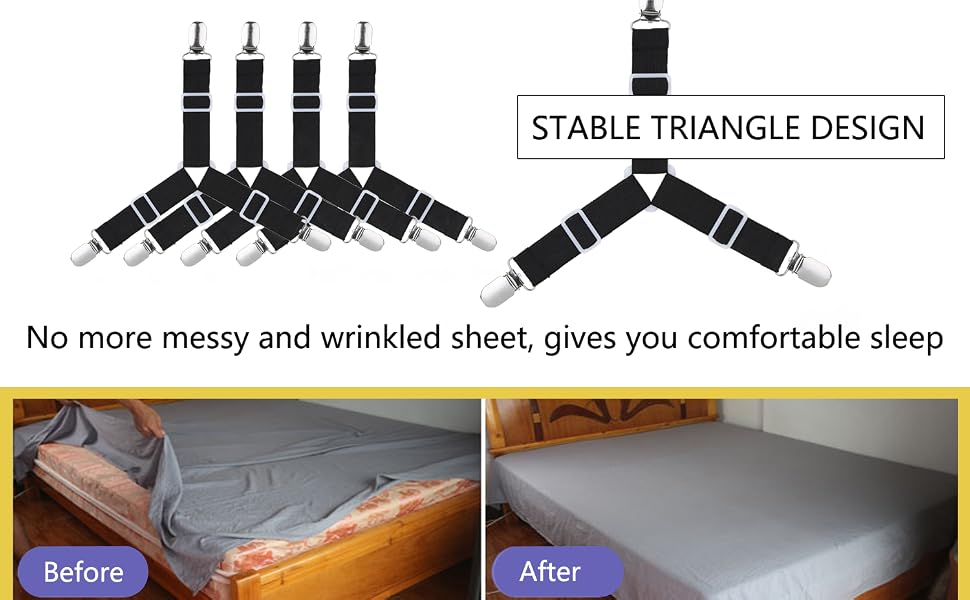 Pinces à draps de lit, pinces à draps de lit, triangles élastiques pour draps de lit, sangles de bretelles