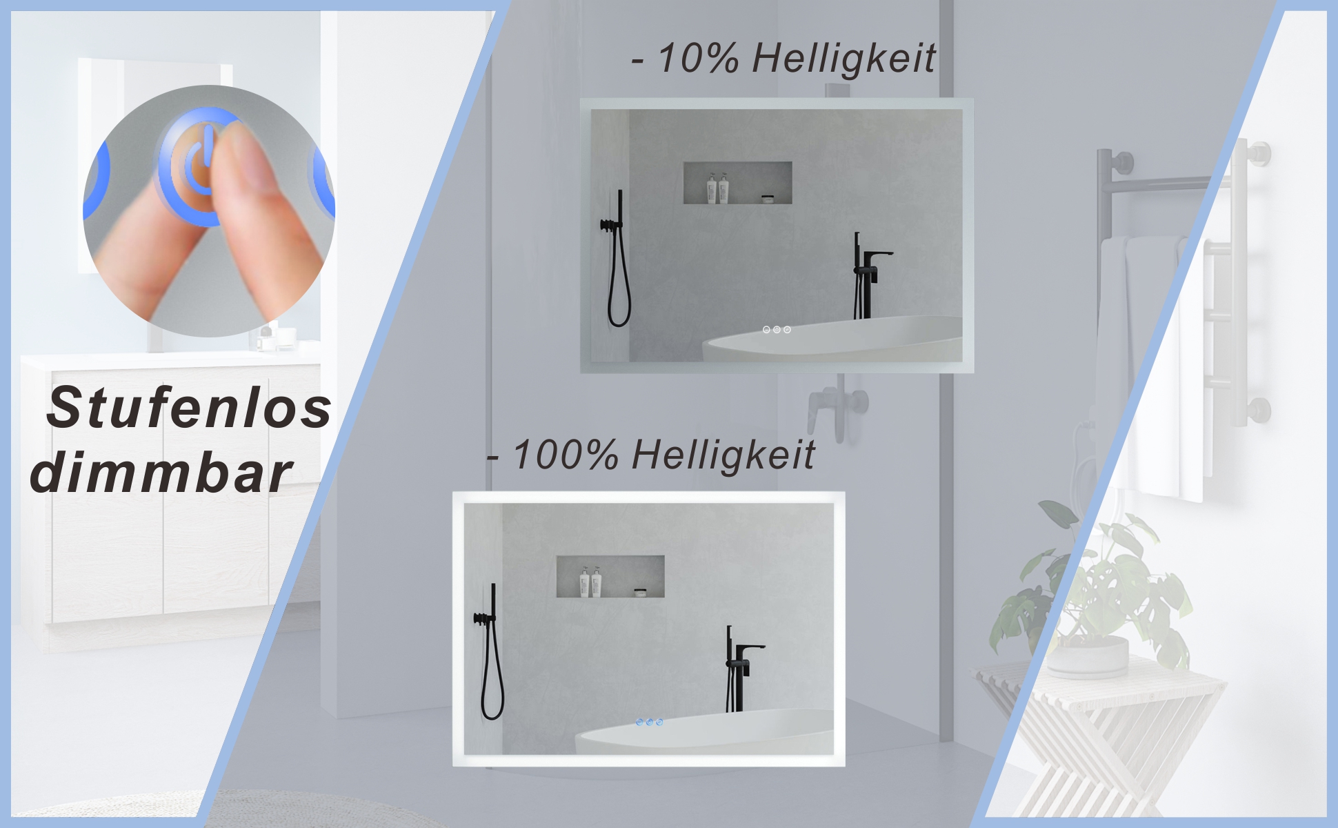 Badezimmerspiegel mit LED Beleuchtung 100x70cm ECHOS Typ C