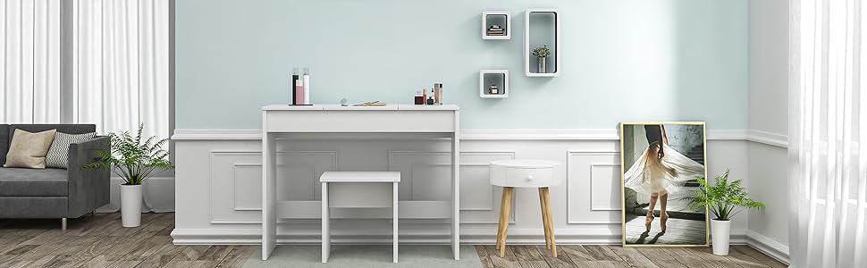 HOMCOM Tavolo da trucco con specchio e sgabello, con illuminazione LED regolabile e 6 cassetti, 118 x 78 x 135 cm, Bianco | Italy