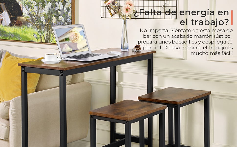 VASAGLE Mesa de Bar, Mesa de Cocina Rectangular Estrecha, Mesa Alta con