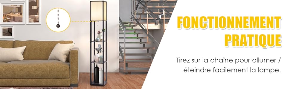 COSTWAY Lampadaire Sur Pied Salon/Lampe Salon-160 Cm Avec 3 Etagère/Lampe Etagère 4 Niveau MDF-Design Scandinave (Ampoule Non Inclus) 220-240V,60W -Éclairage Domestique