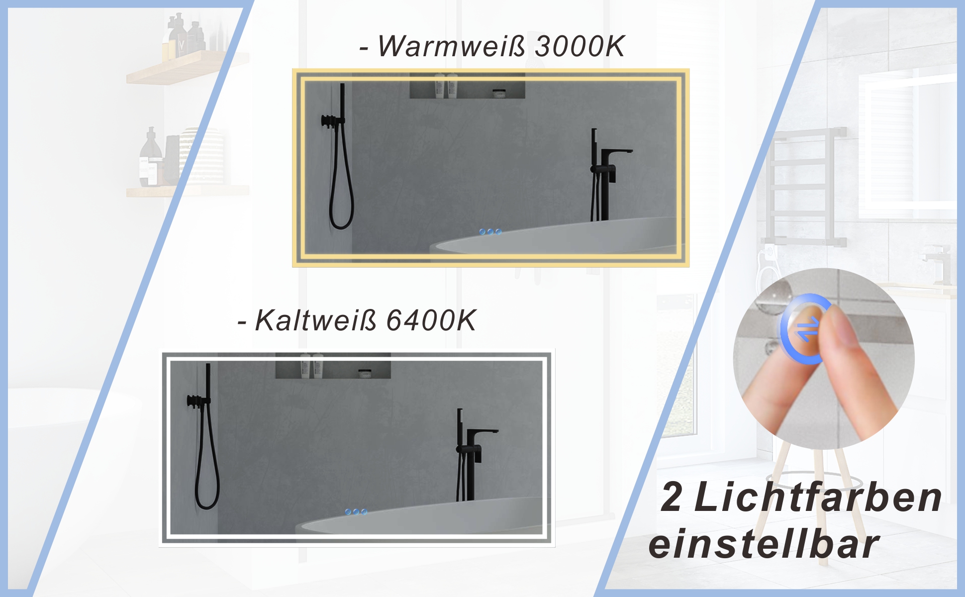 LED Bad Spiegel mit Licht Beleuchtung gross 140x70cm ESSENS Typ C