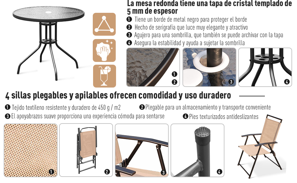Outsunny Conjunto Muebles Jardin 4 Sillas Mesa de Comedor Redonda