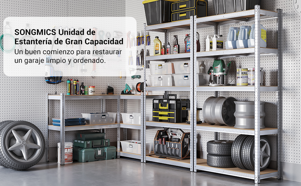 Estantería de Almacenaje de 5 Niveles, 180 x 90 x 40 cm, Carga de 875