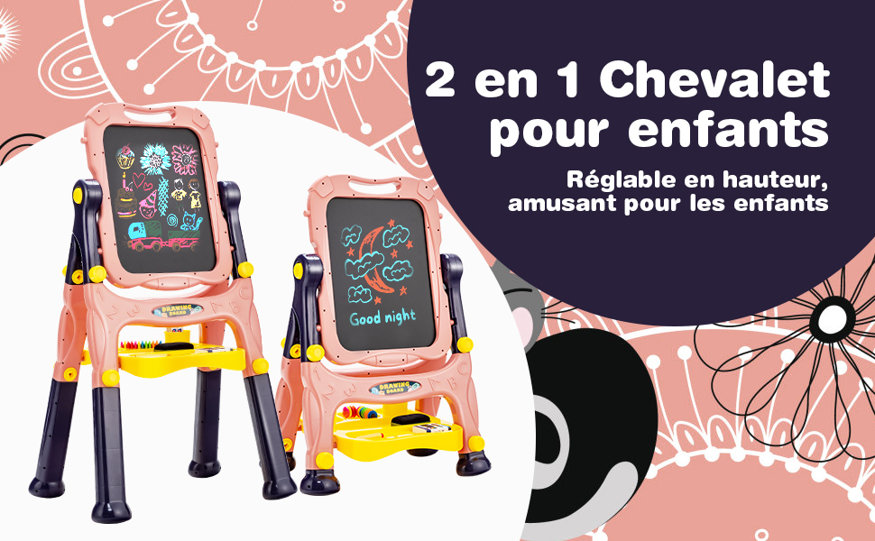 DREAMADE Chevalet Enfant avec Double Face Rotative 360° Tableau