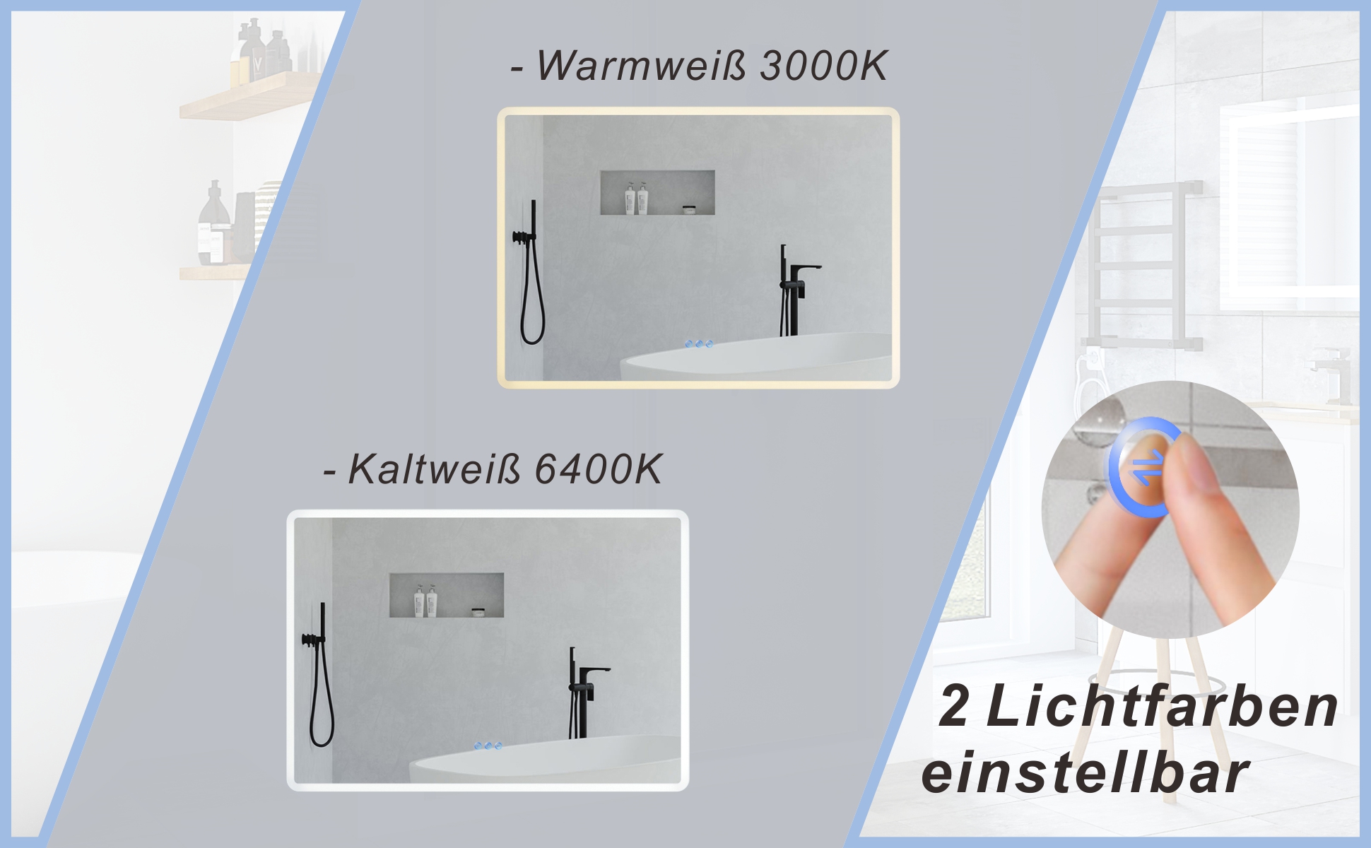 Badezimmerspiegel Wandspiegel mit LED Licht 100x70cm BORAS Typ C