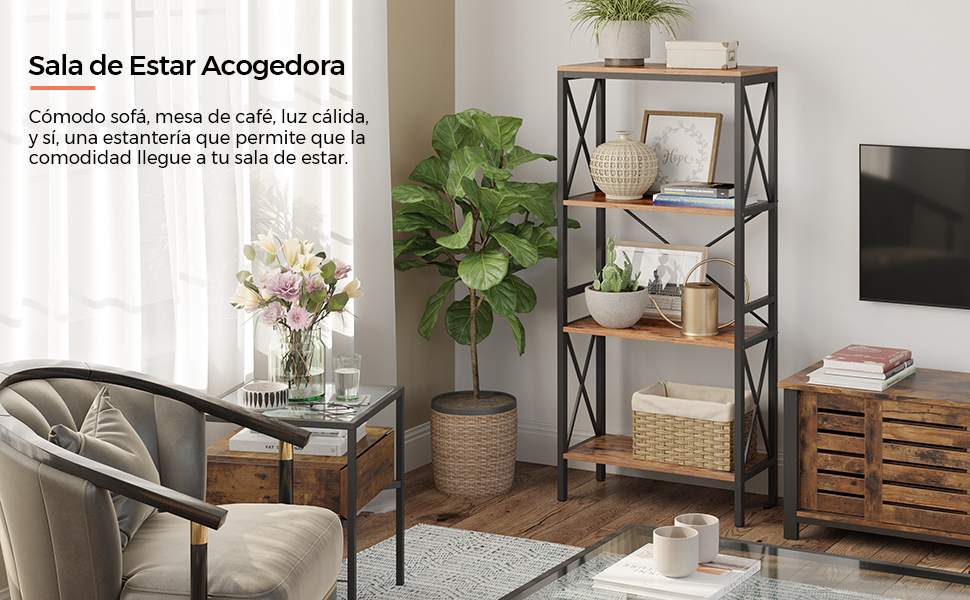 VASAGLE Librería, Estantería de Almacenamiento con 4 Estantes Abiertos