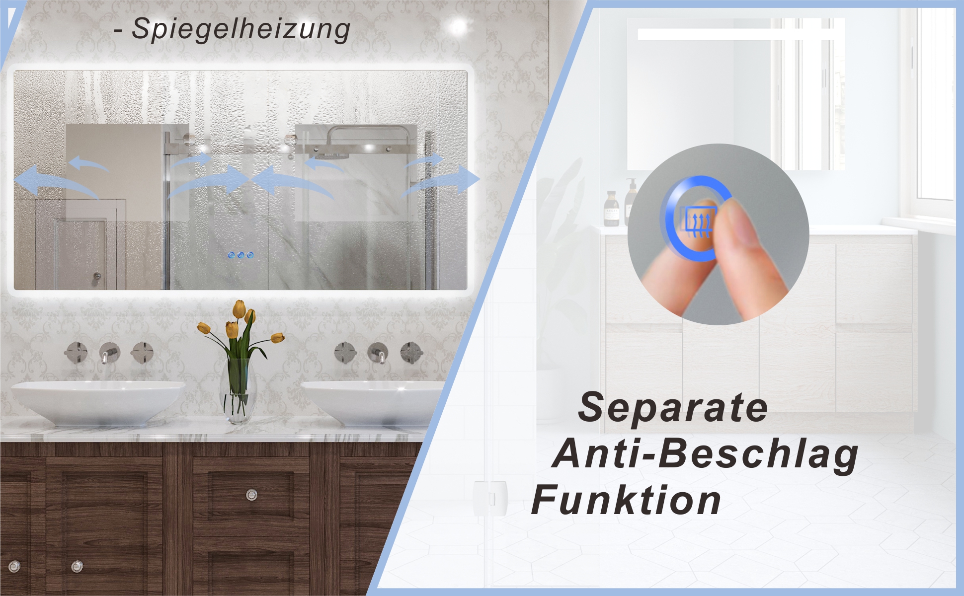 LED Badspiegel mit Beleuchtung groß 140x70cm BORAS Typ C