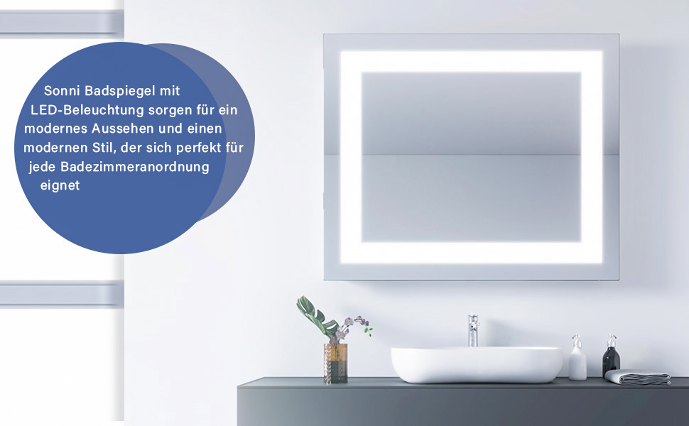 Badspiegel mit Beleuchtung 60 x 50 cm Badspiegel ohne Schalter Badezimmerspiegel
