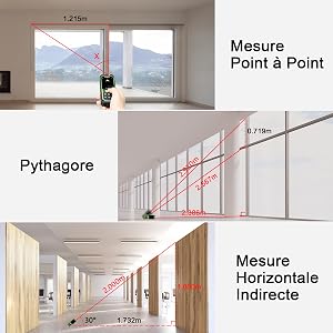 Mesures Polyvalentes ●La fonction de traçage vous aide à gagner du temps et à améliorer la précision lors de la définition et du marquage des positions pour l'encadrement des montants ou d'autres traçages.