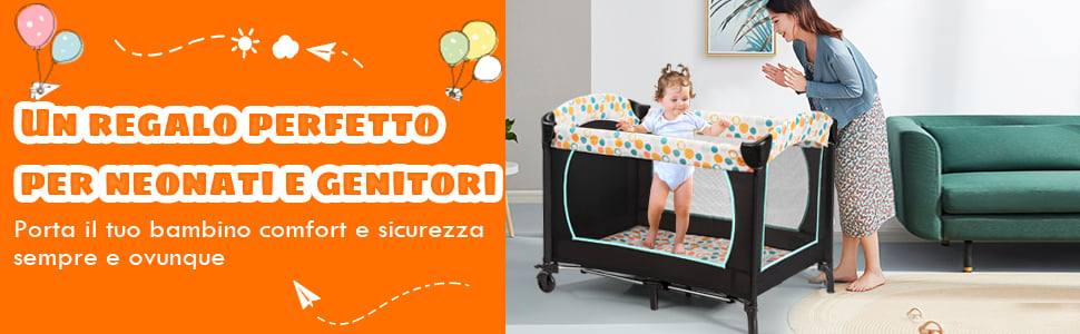 Costway Culla lettino pieghevole da viaggio per bambini con borsa di  trasporto 124x65x77cm Blu