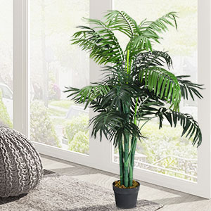 COSTWAY Plante Artificielle Déco. Interieur Palmier Aréca Avec Pot Vert Arbre/ Fleur Artificielle Pour Décoration Extérieur - H 110 Cm -Pas Cher Flore Calme Magasin