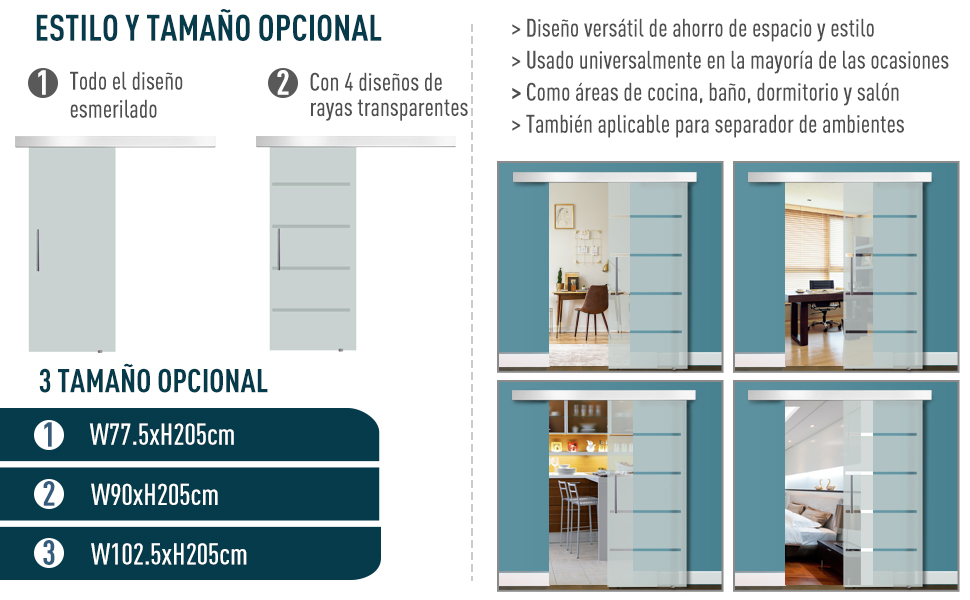 HOMCOM Puerta Corredera 205x77.5cm Puertas Correderas Satinada Deslizantes  Cristal sin Obra : : Bricolaje y herramientas