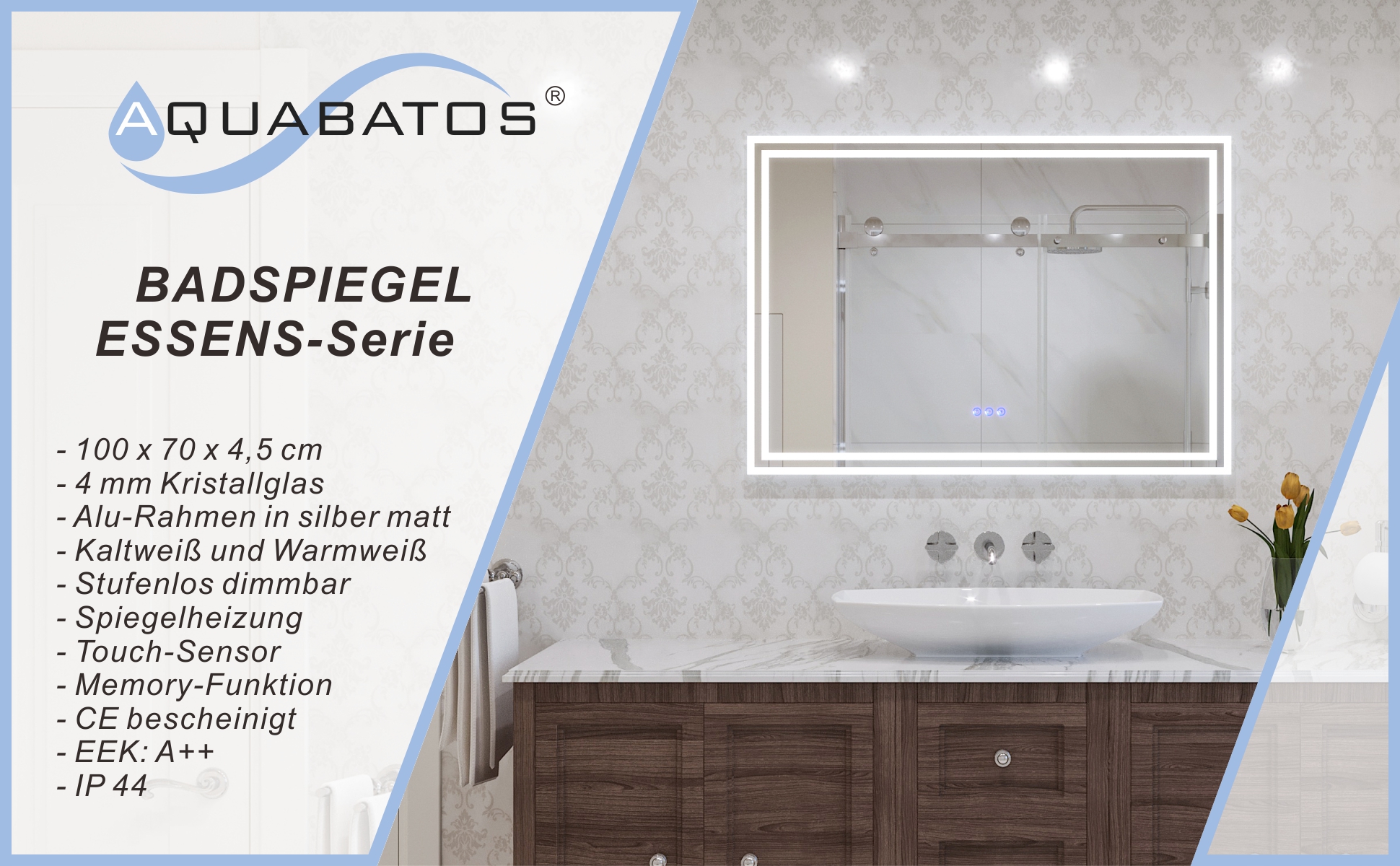 LED Spiegel mit Beleuchtung für Badezimmer 100x70cm ESSENS Typ C