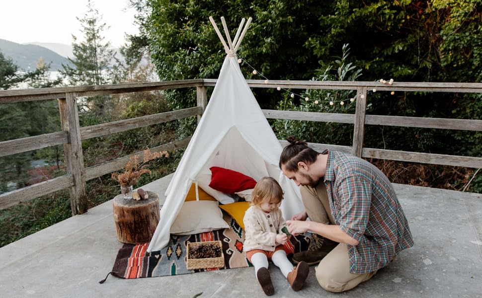 Tenda da Gioco Tenda per Bambini Pieghevole Grande Teepee 120x120x130 cm, Bianco  Play House