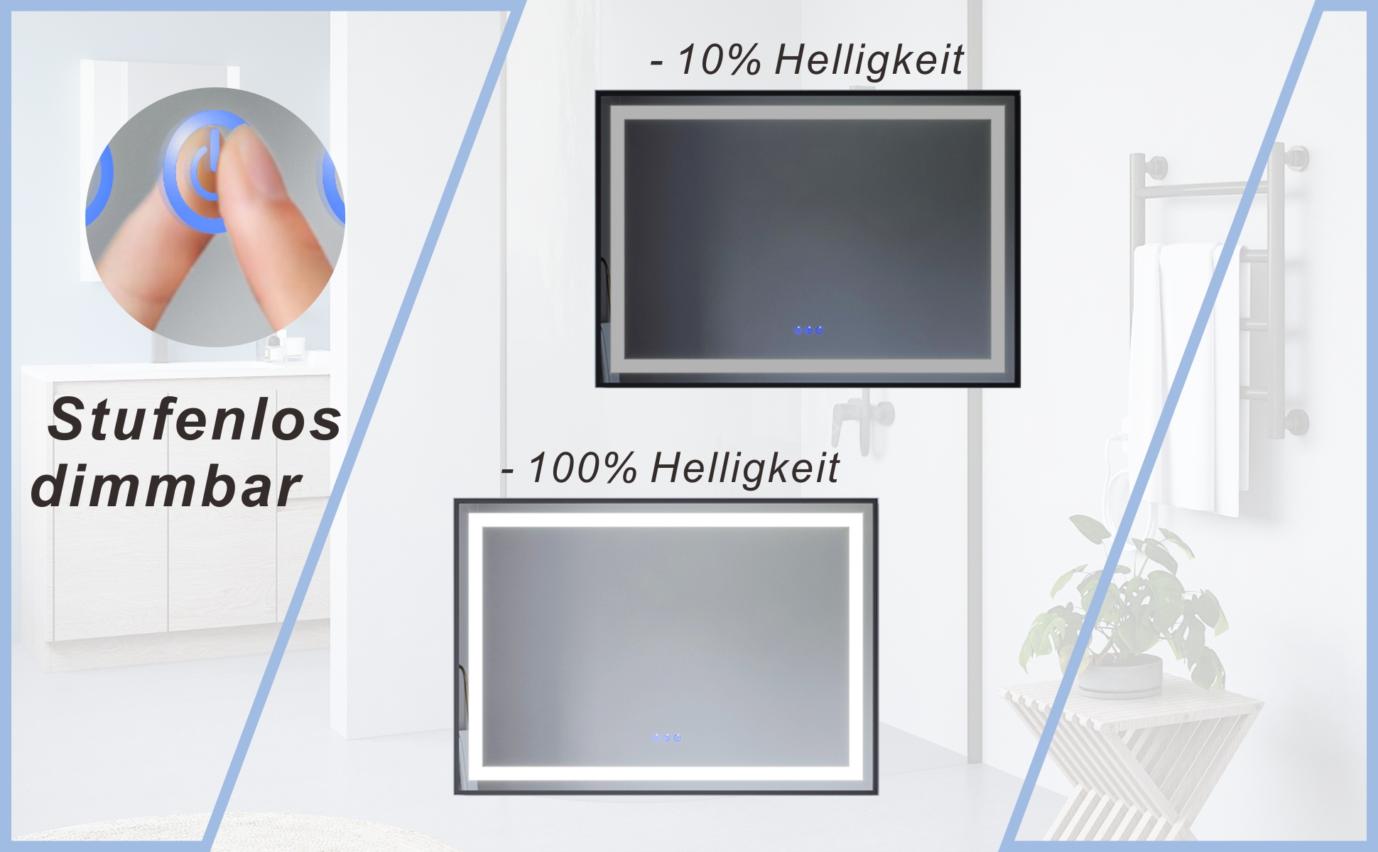 Badspiegel mit LED Beleuchtung Schwarz Rahmen 100x70cm SAUTENS Typ C